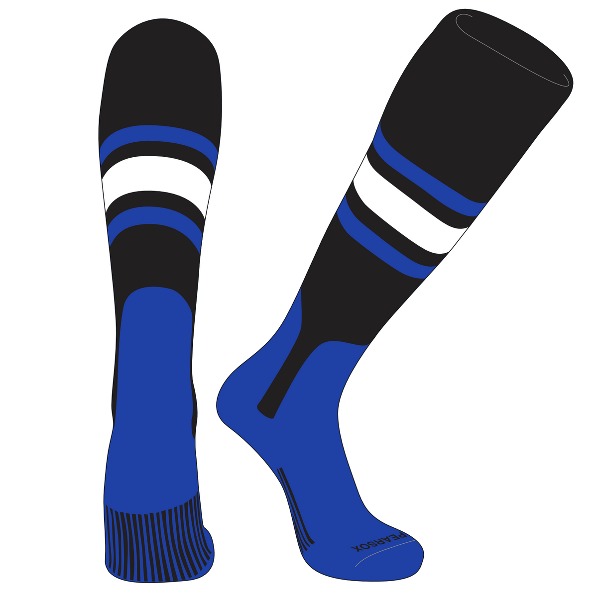 PEAR SOX OTC Baseball Softball Stirrup Socks (B, 7in) Black, Royal, Wh Mk Socks
