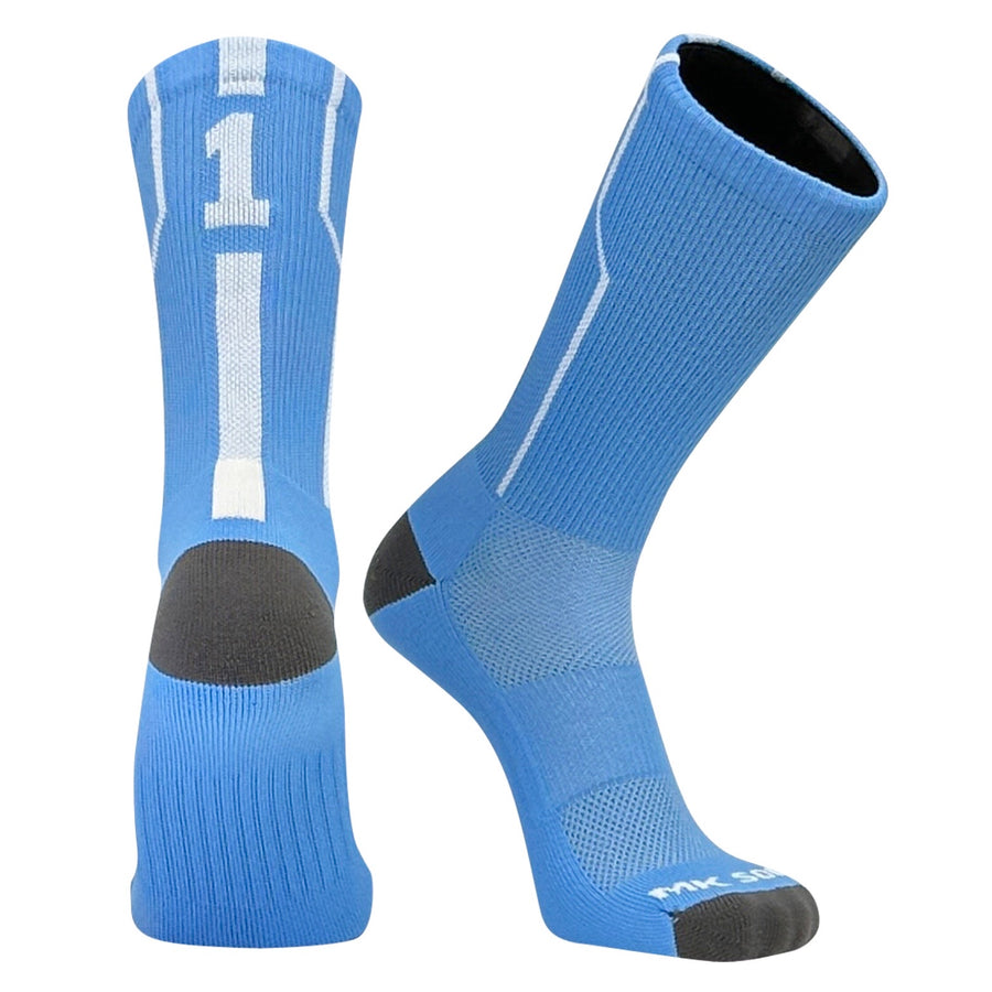 Mk Socks Player ID Jersey Number SINGLE Crew Sock - Columbia Blue, White