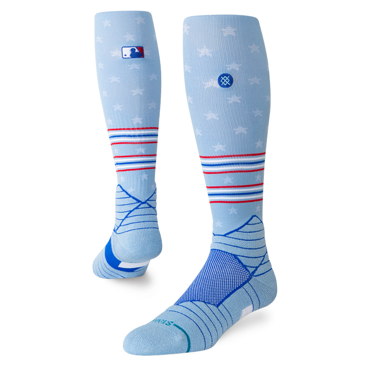 Stance MLB 4Th Of July 2025 The Fourth OTC Socks showcasing red, white, and blue colors, perfect for celebrating Independence Day and supporting your baseball team.