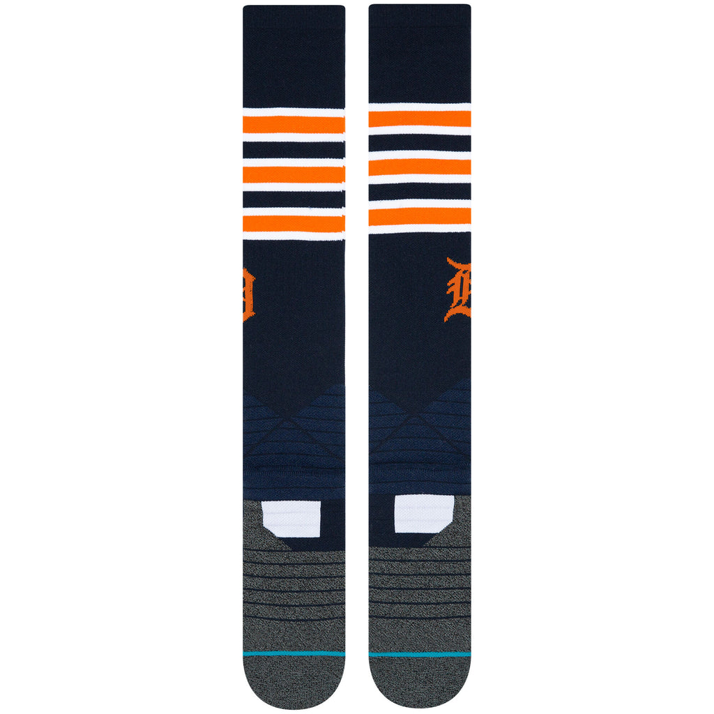Stance MLB Detroit Tigers Stripe Orange OTC Socks rising just below the knee, providing excellent coverage and support for team pride.