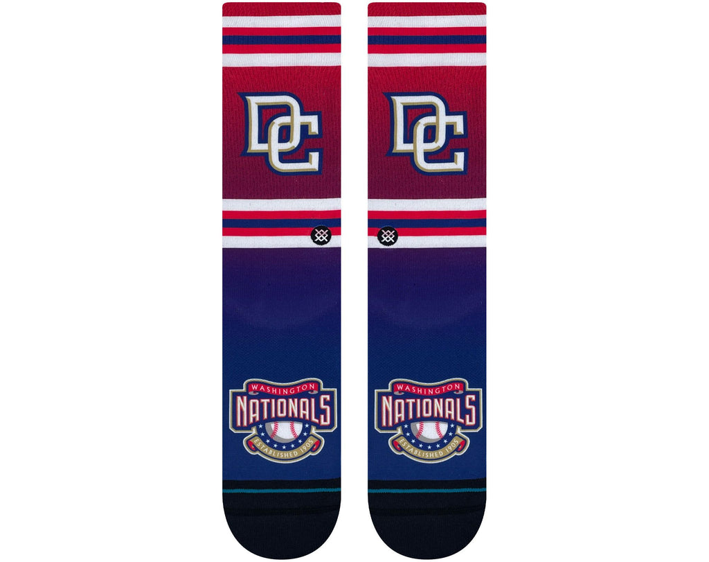 Comfortable Stance Washington Nationals 2023 Cooperstown Crew Sock with mid-cushion support and seamless toe closure, showcasing team colors and emblem.