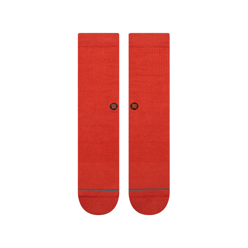 Close-up of Stance mens Icon Solid Color Cotton Crew Socks highlighting the seamless toe closure and engineered arch support for enhanced comfort.