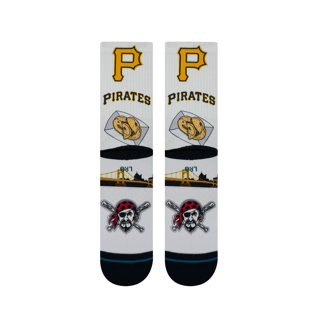 Worn Stance MLB Local Crew Socks - Pittsburgh Pirates, featuring medium cushioning and seamless toe closure for ultimate comfort during everyday wear.