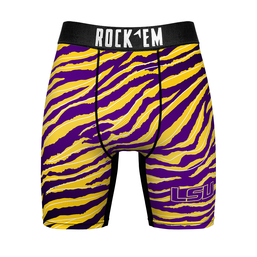 NCAA LSU Tigers - Stripes Rock 'Em Boxer Briefs featuring a soft microfiber waistband for comfort and ultra cool ventilation for freshness, ideal for fans and everyday wear.