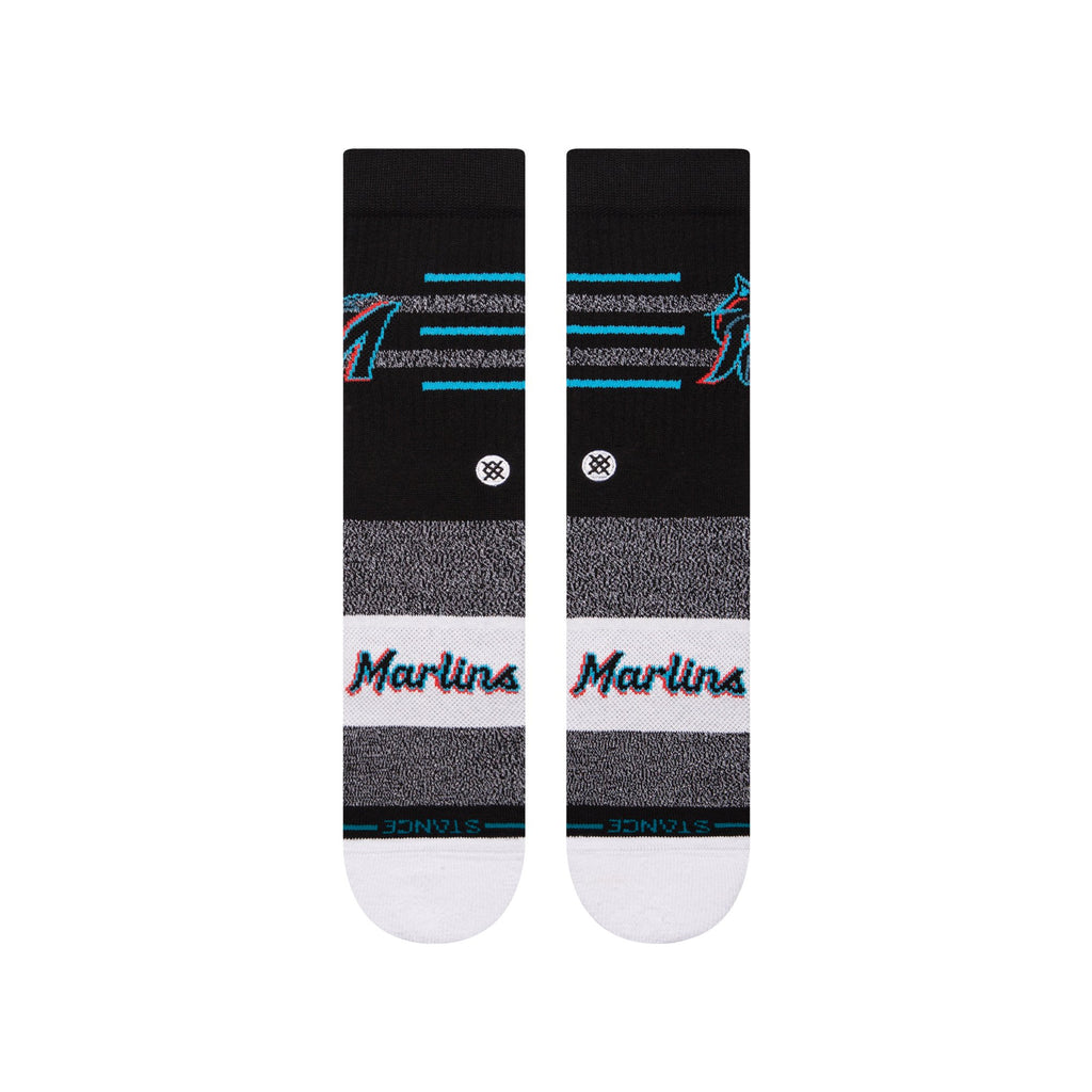 Close-up of the fabric texture of Stance MLB Miami Marlins 2024 Closer Crew Socks, emphasizing the quality and softness.