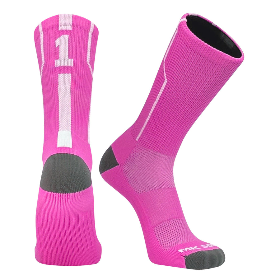 Mk Socks Player ID Jersey Number SINGLE Crew Sock - Hot Pink, White | Pink Out