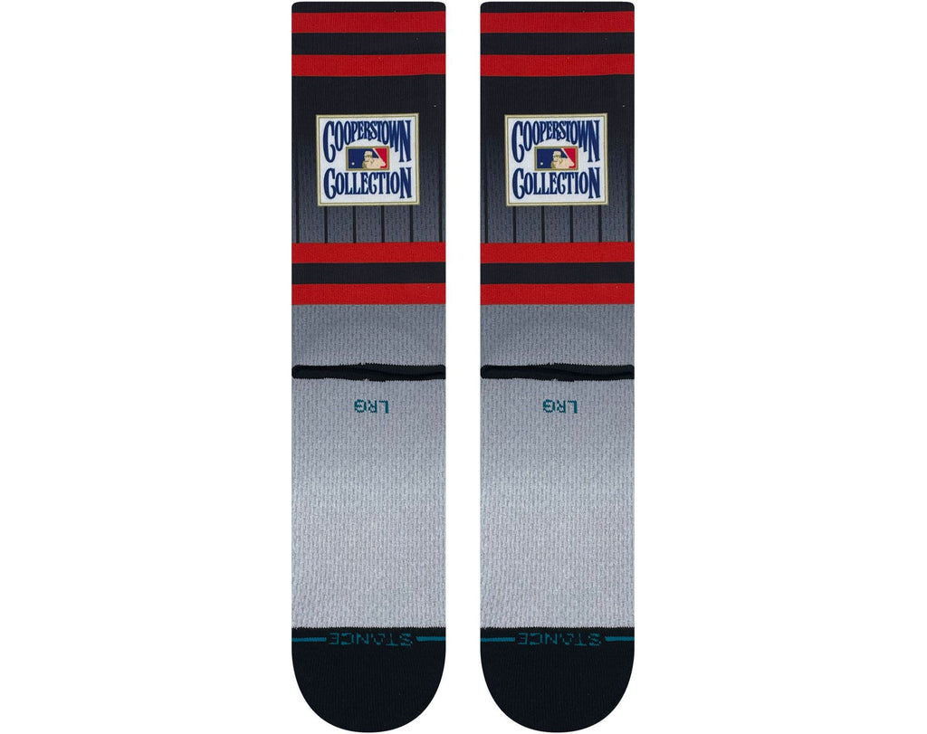 Stance Houston Astros 2023 Cooperstown Crew Sock worn by a fan at a baseball game, illustrating comfort and style.