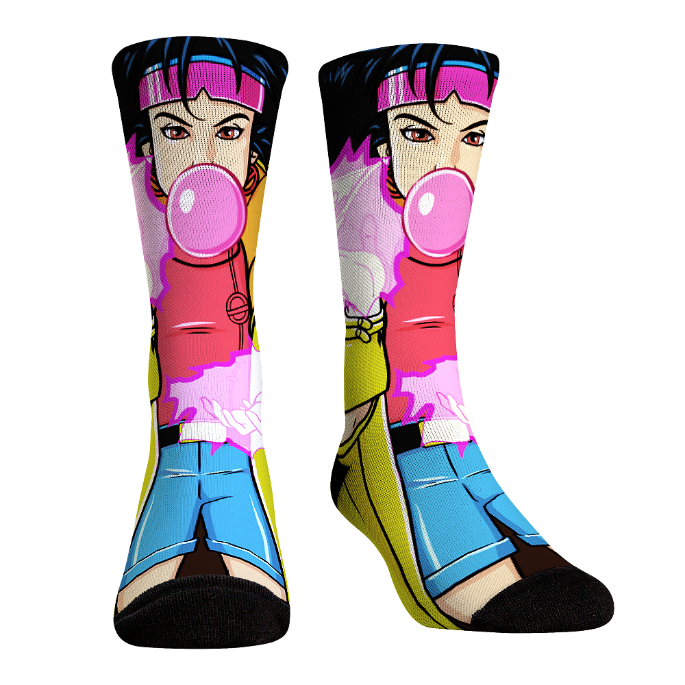Rock Em Elite X-Men HyperOptic Character Crew Socks - Jubilee featuring vibrant optic-blast designs and cushioned footbed for ultimate comfort.