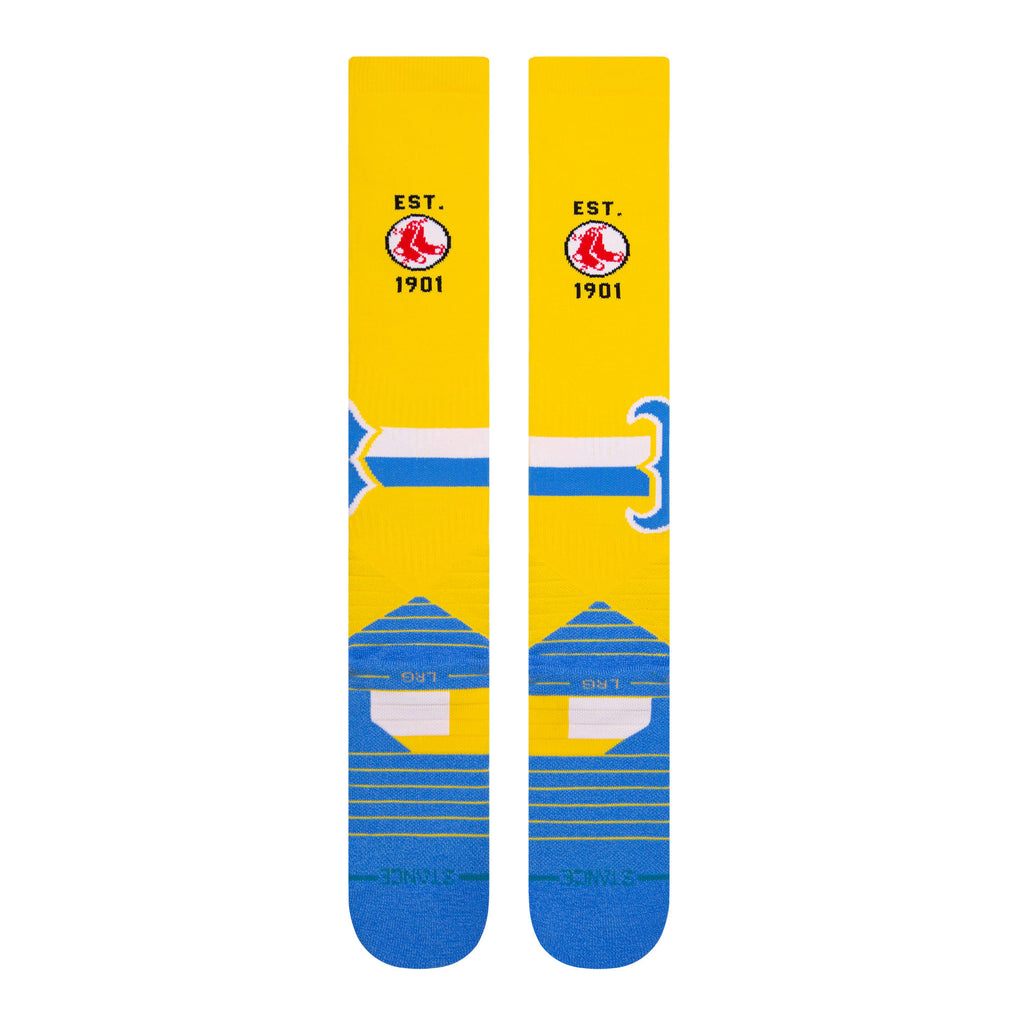 Stance MLB Boston Red Sox Connect Diamond Pro City OTC Socks worn on a pair of legs, demonstrating the over-the-calf fit and comfort.