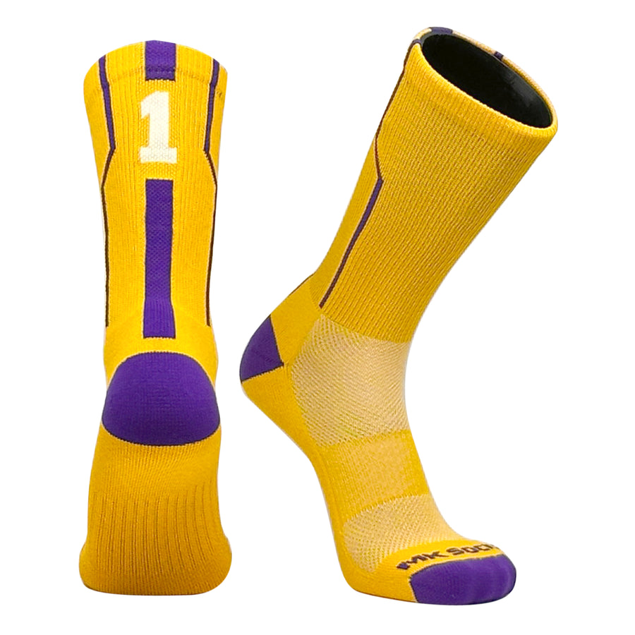 Mk Socks Player ID Jersey Number SINGLE Crew Sock - Gold, Purple, White