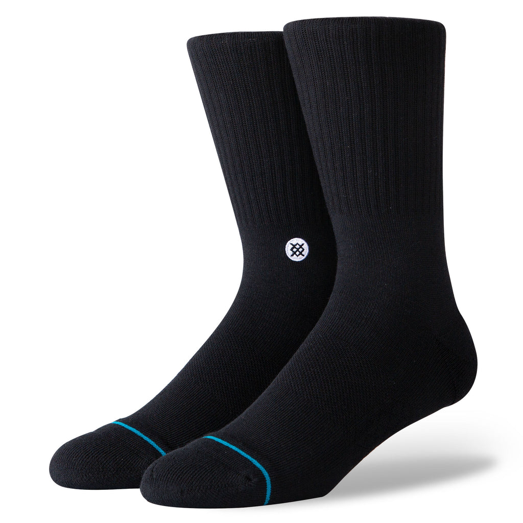 Stance men's Icon Solid Color Cotton Crew Socks in black and white, showcasing comfortable and stylish design.