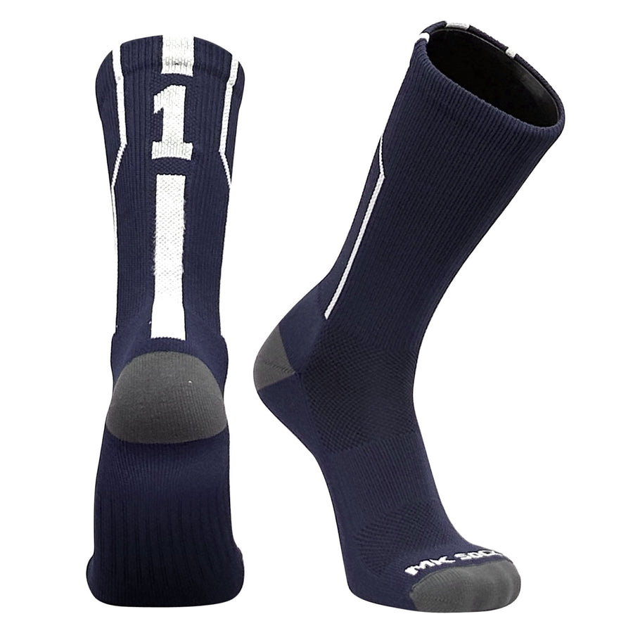 Mk Socks Player ID Jersey Number SINGLE Crew Sock - Navy Blue, White