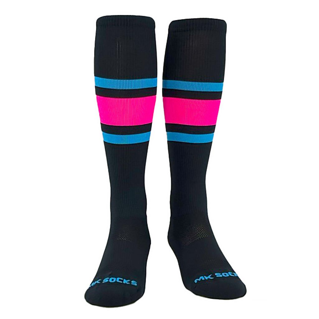 USA made knee-high socks used in sports like baseball, football, soccer, and volleyball.