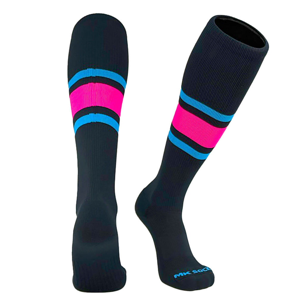 USA made knee-high socks used in sports like baseball, football, soccer, and volleyball.