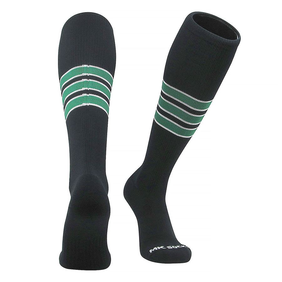 MK Socks Striped Knee High Baseball, Football Socks - Black White Kelly Green