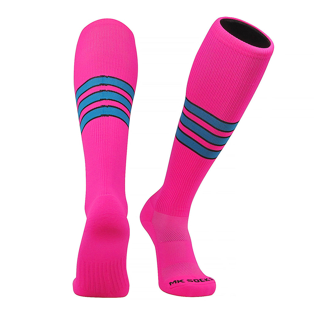 USA made knee-high striped socks used in baseball, football, soccer, and volleyball.