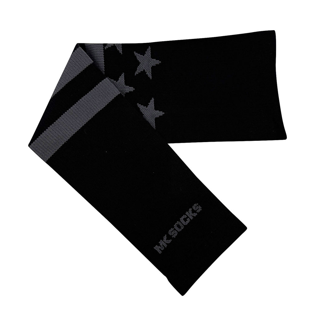 A USA knitted arm sleeve by MK Socks used in sports like baseball and football.