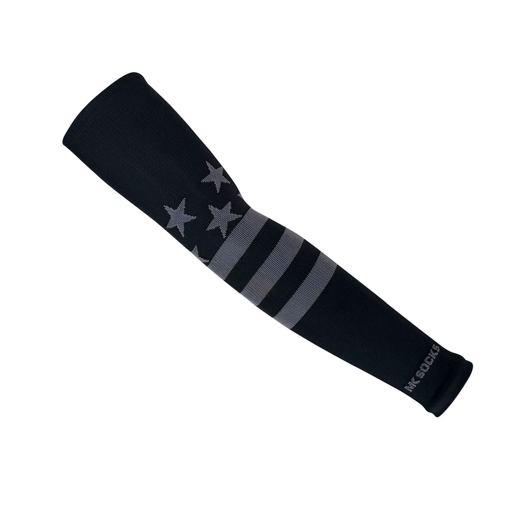 A USA knitted arm sleeve by MK Socks used in sports like baseball and football.