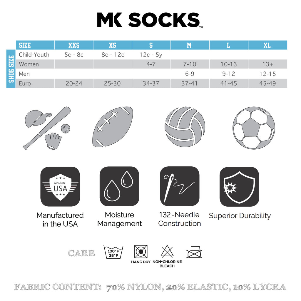MK Socks Foot Size Chart
