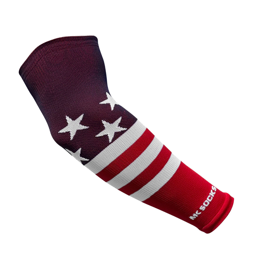 Bold Traditional Red, White, and Blue American Flag Design on Elite Baseball & Football Compression Arm Sleeve for Maximum Patriotic Pride Look