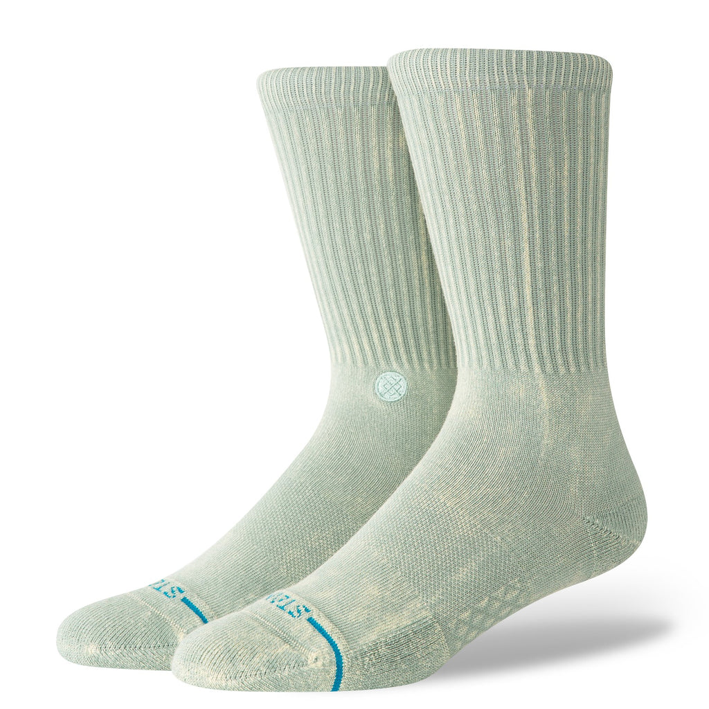 Stance mens Icon Solid Color Cotton Crew Socks in Stringgrey on a white background showcasing their smooth texture.