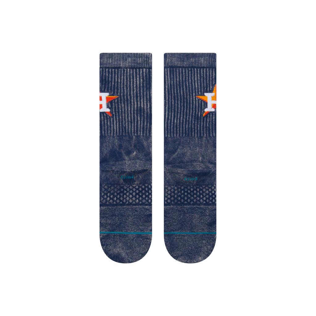 Houston Astros Stance MLB Fade Crew Socks displayed in a stylish setting, perfect for showing off team spirit at home or during games.