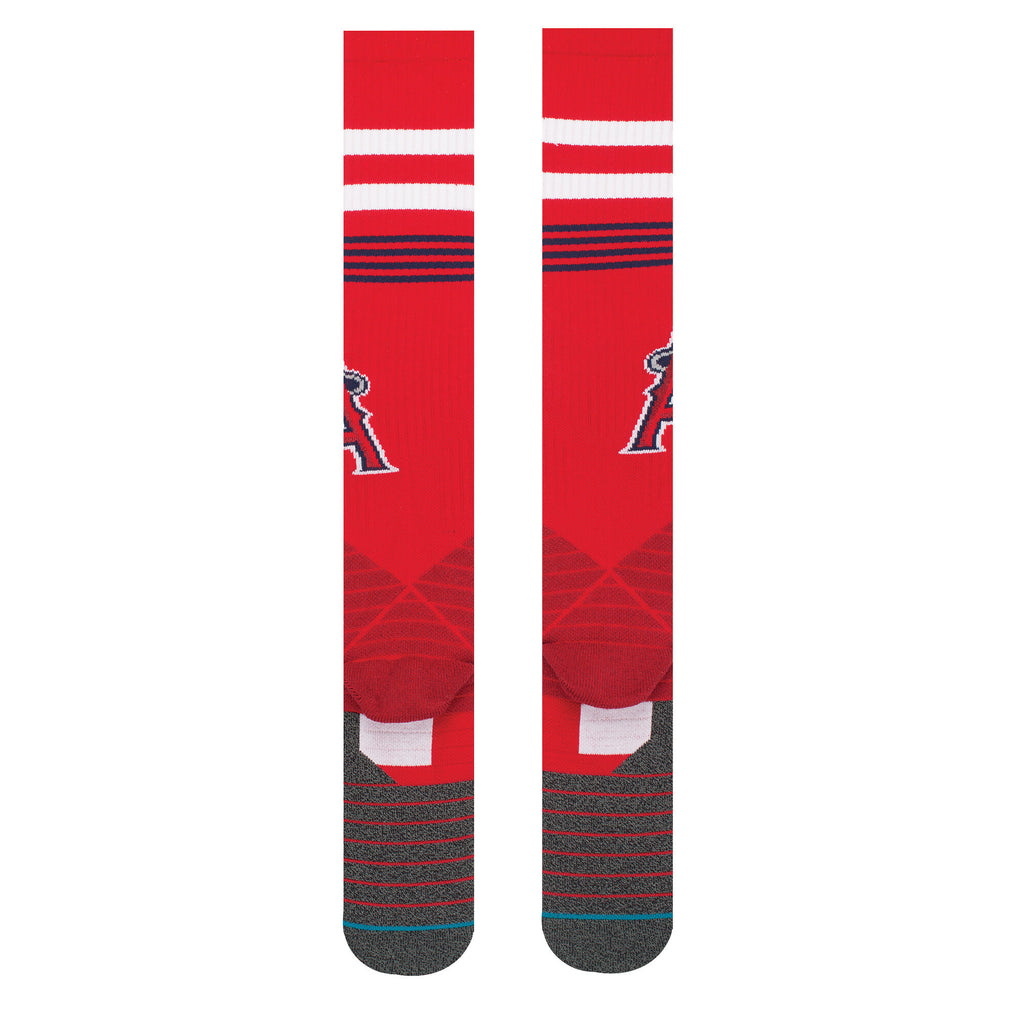 Stance MLB Los Angeles Angels of Anaheim Diamond Pro OTC Socks on a player’s feet, demonstrating comfort and performance during gameplay.