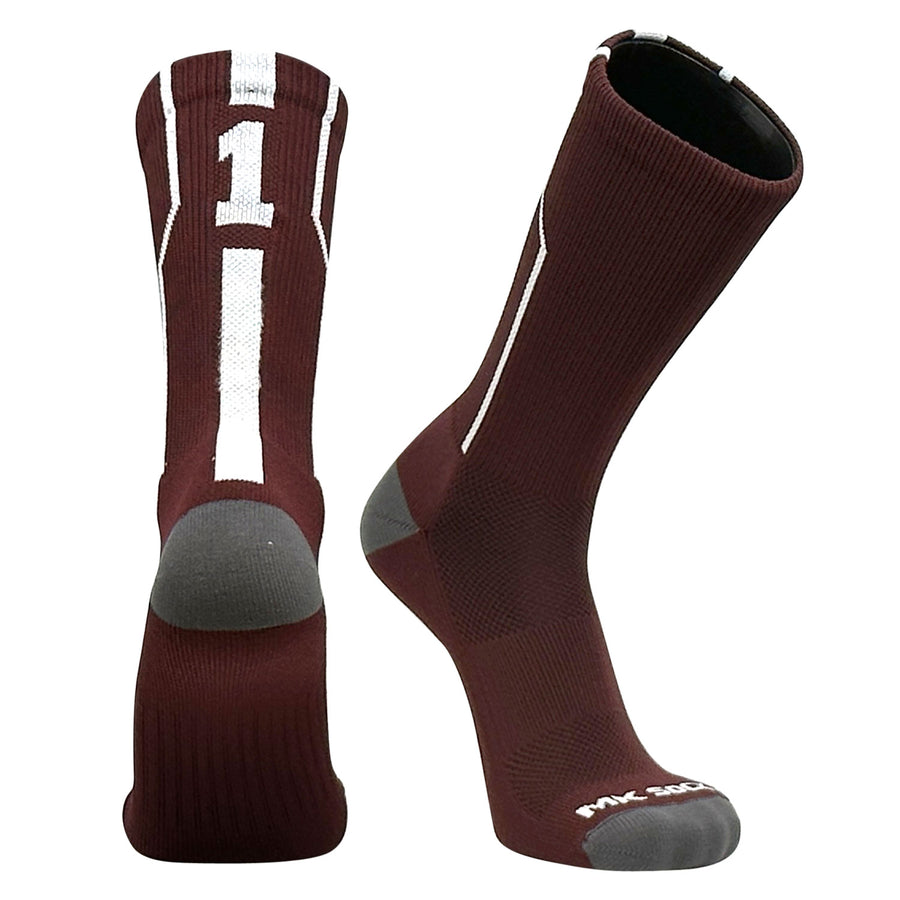 Mk Socks Player ID Jersey Number SINGLE Crew Sock - Maroon, White