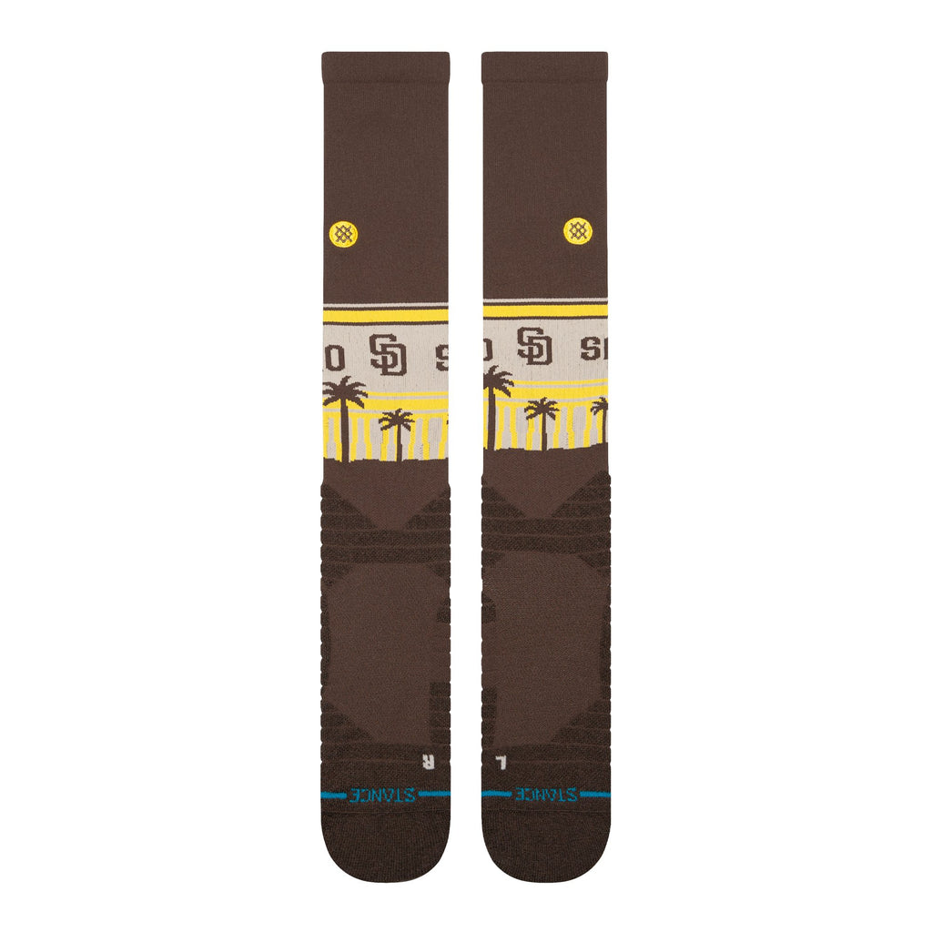 Close-up of the Stance MLB San Diego Padres Diamond Pro Palms OTC Socks, showcasing the comfort and cushioning features.