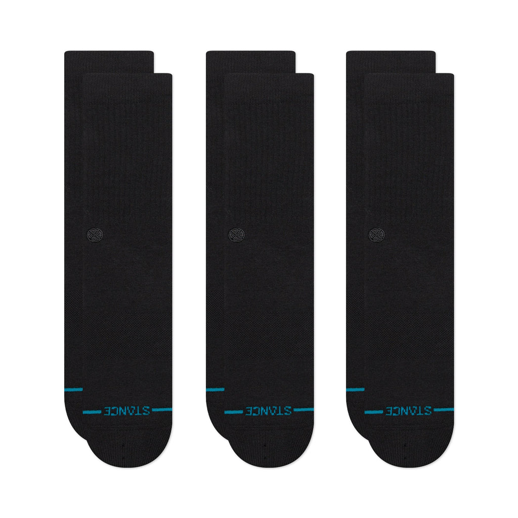 Stance Men's Icon Solid Color Cotton Crew Socks in Black, 3-pack for everyday comfort and style.
