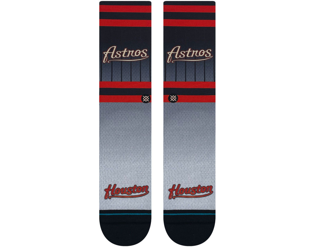 Close-up view of the Stance Houston Astros 2023 Cooperstown Crew Sock showcasing target cushioning and seamless toe closure.
