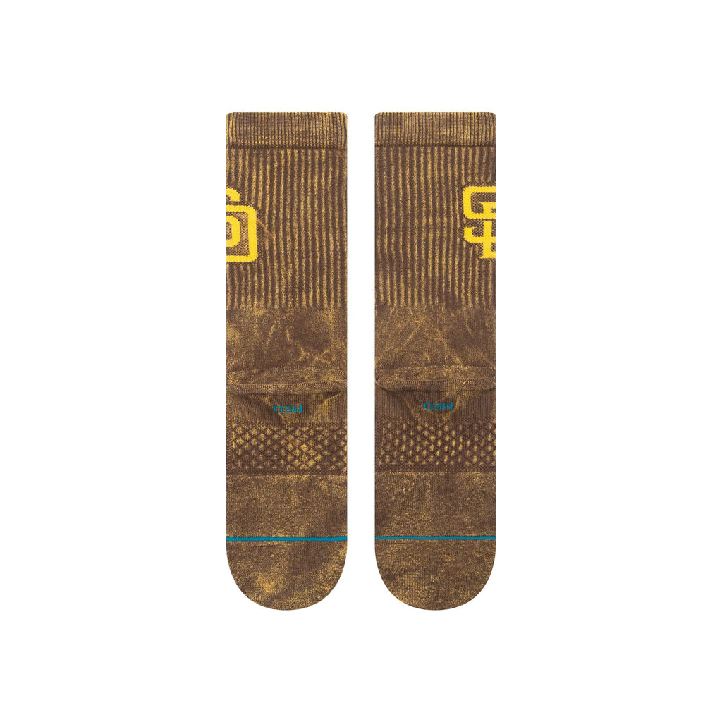 Stance MLB San Diego Padres 2024 Fade Crew Socks showcasing vibrant team colors, perfect for passionate baseball fans.