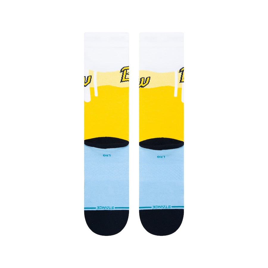 Stance MLB Milwaukee Brewers Stance White 2022 City Connect Crew Socks worn on a person, emphasizing comfort and style for game day.