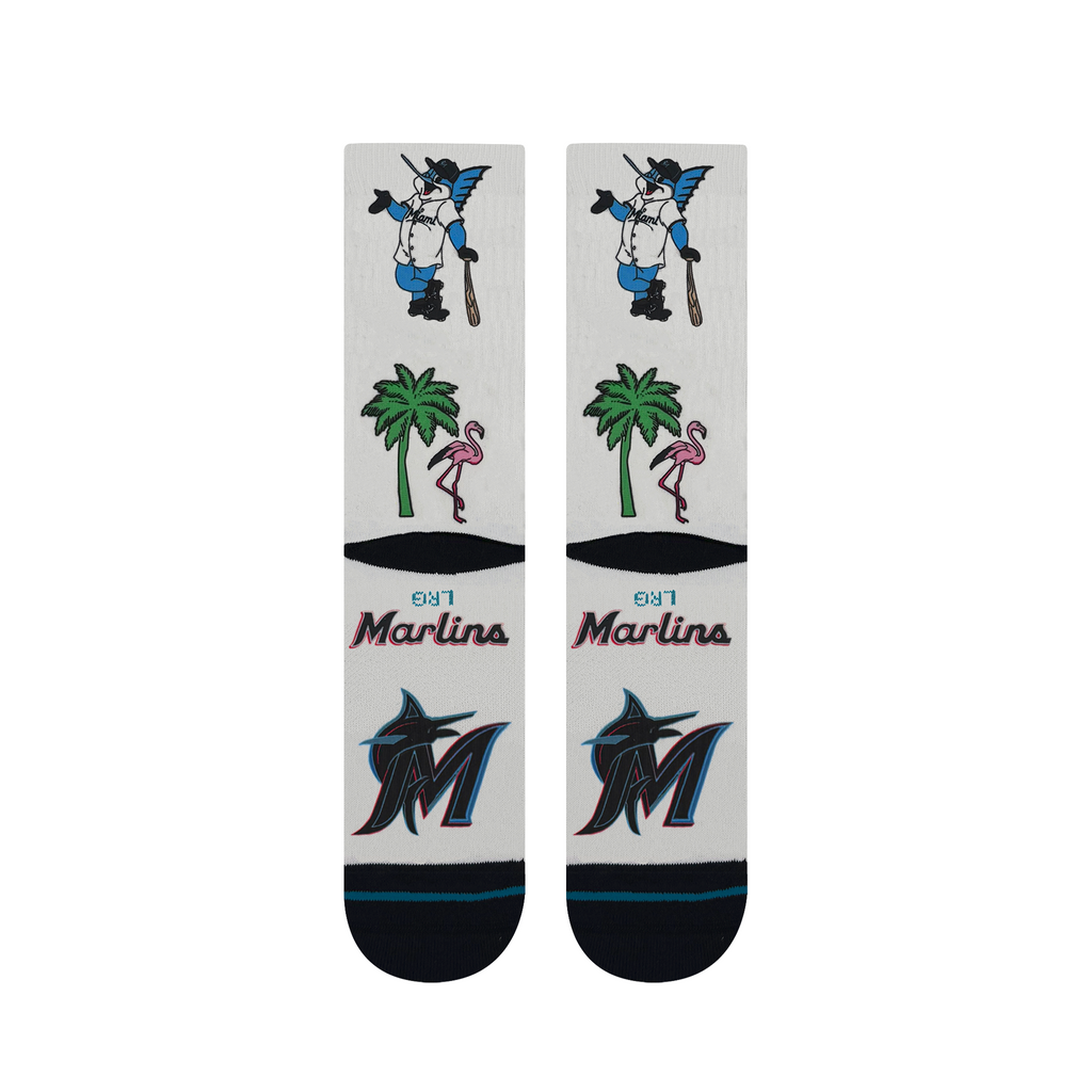 Close-up of Stance MLB Local Crew Socks - Miami Marlins detailing the seamless toe closure and medium cushioning for added comfort and support.