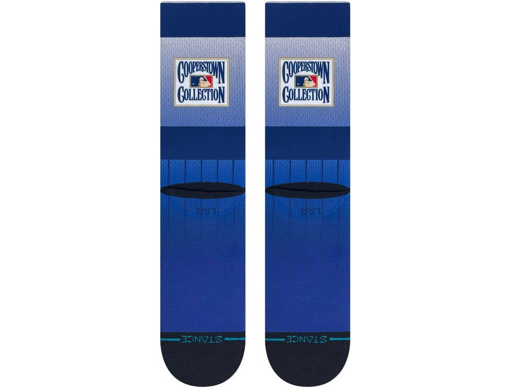 Stance New York Yankees 2023 Cooperstown Crew Sock displayed with focus on anti-friction seamless toe design and arch support.
