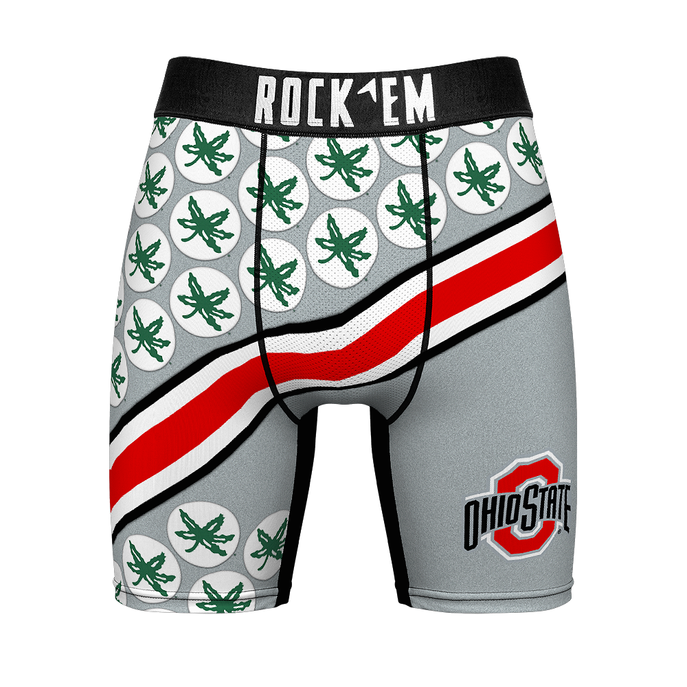 NCAA Ohio State Helmet Series Rock 'Em Boxer Briefs featuring soft microfiber waistband and ultra cool ventilation technology for ultimate comfort.