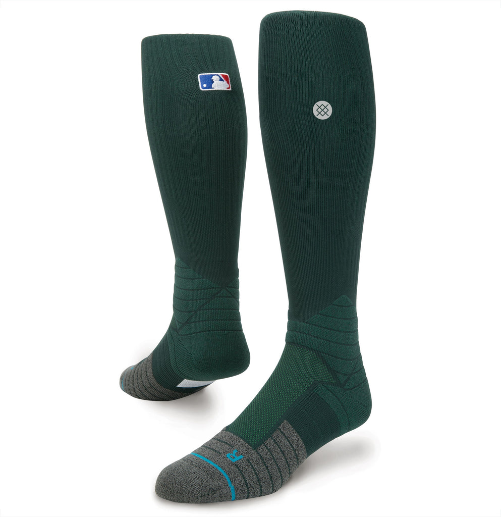 Stance MLB Diamond Pro Solid Color OTC Socks in Green showcasing over-the-calf design, engineered for comfort and performance for baseball players.