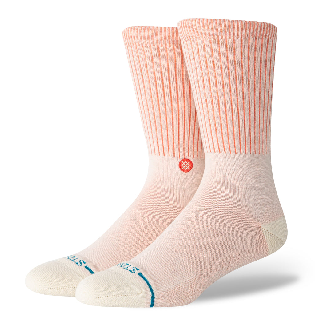 Stance mens Icon Solid Color Cotton Crew Socks in POP Coral featuring luxury combed cotton for comfort and durability.