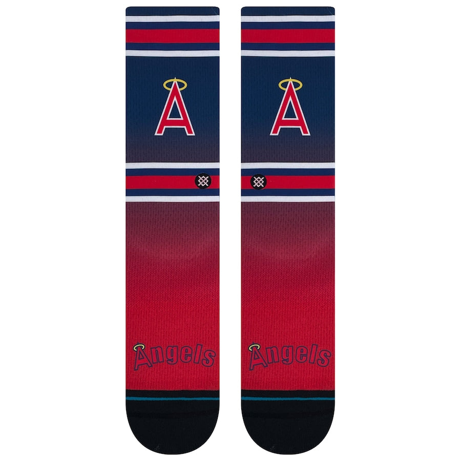 Close-up view of Stance Los Angeles Angels 2023 Cooperstown Crew Sock highlighting the vibrant colors and classic design.