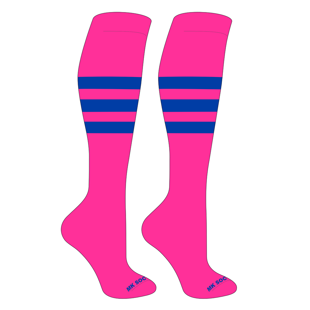 MK Socks Competitor OTC Baseball and Football Socks in Hot Pink and Royal, designed for athletic performance and comfort.