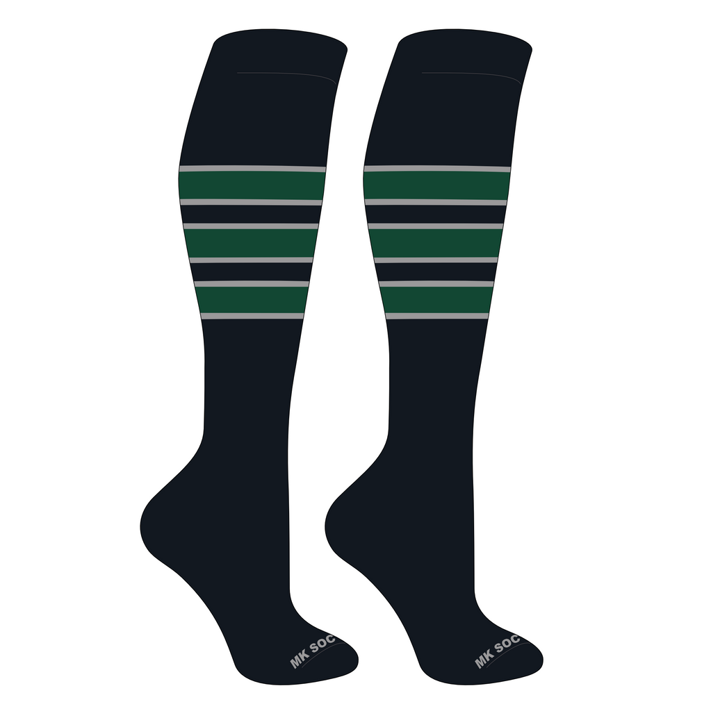 MK Socks Competitor OTC Baseball, Football Socks in Black, Grey, and Dark Green, ideal for athletes seeking comfort and performance during sports activities.