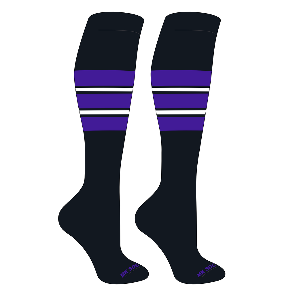 MK Socks Competitor OTC Baseball, Football Socks in Black, Purple, White designed for ultimate athletic performance with moisture-wicking technology and arch support.