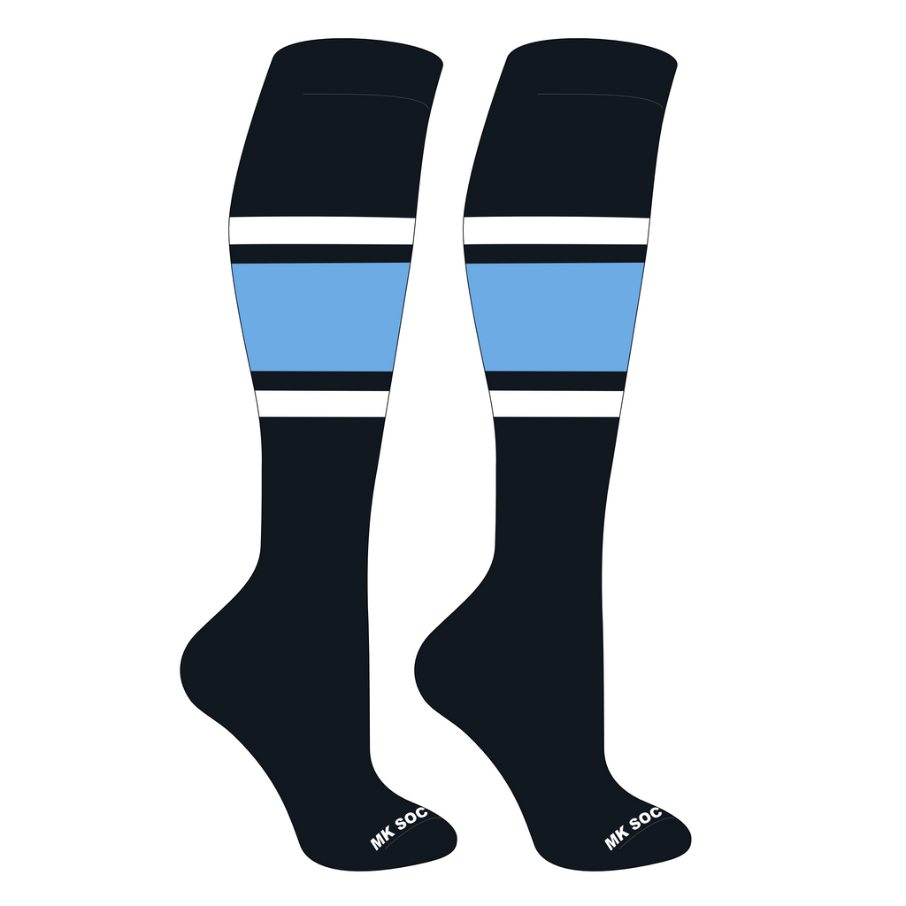 MK Socks Competitor OTC Baseball, Football Socks in black and white color, showcasing the high-quality athletic fabric and mid-knee length design.