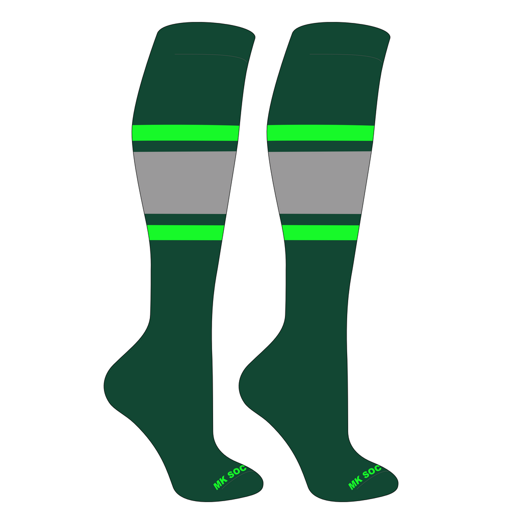 MK Socks Competitor OTC Baseball and Football Socks in Dark Green, Neon Green, and Grey for athletes.