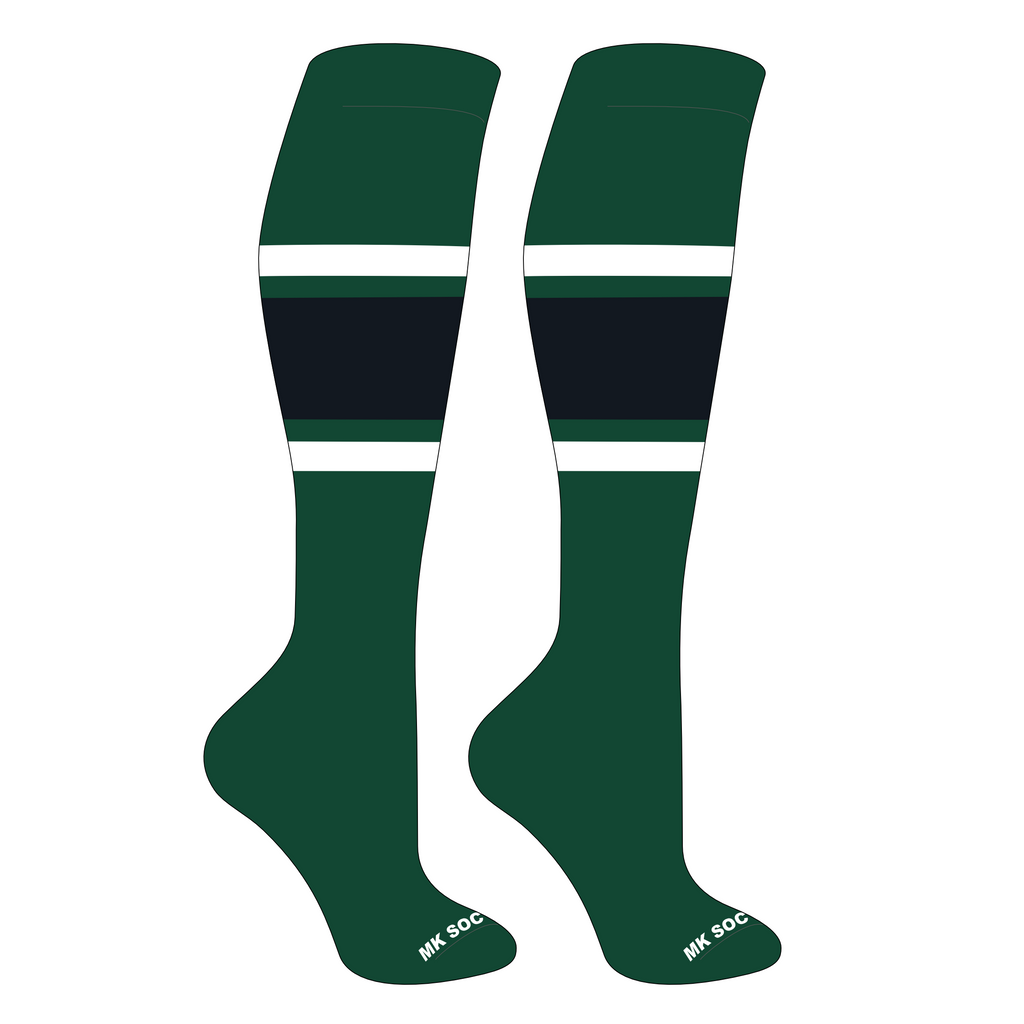 MK Socks Competitor OTC Baseball and Football Socks in Dark Green, White, and Black, designed for optimal performance and comfort during sports.