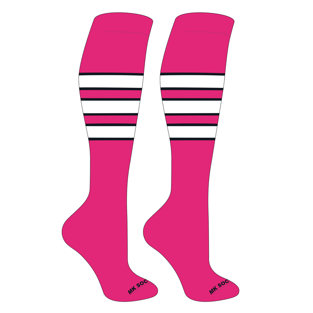 MK Socks Competitor OTC Baseball and Football Socks in fuchsia, black, and white, designed for optimal performance and comfort during athletic activities.