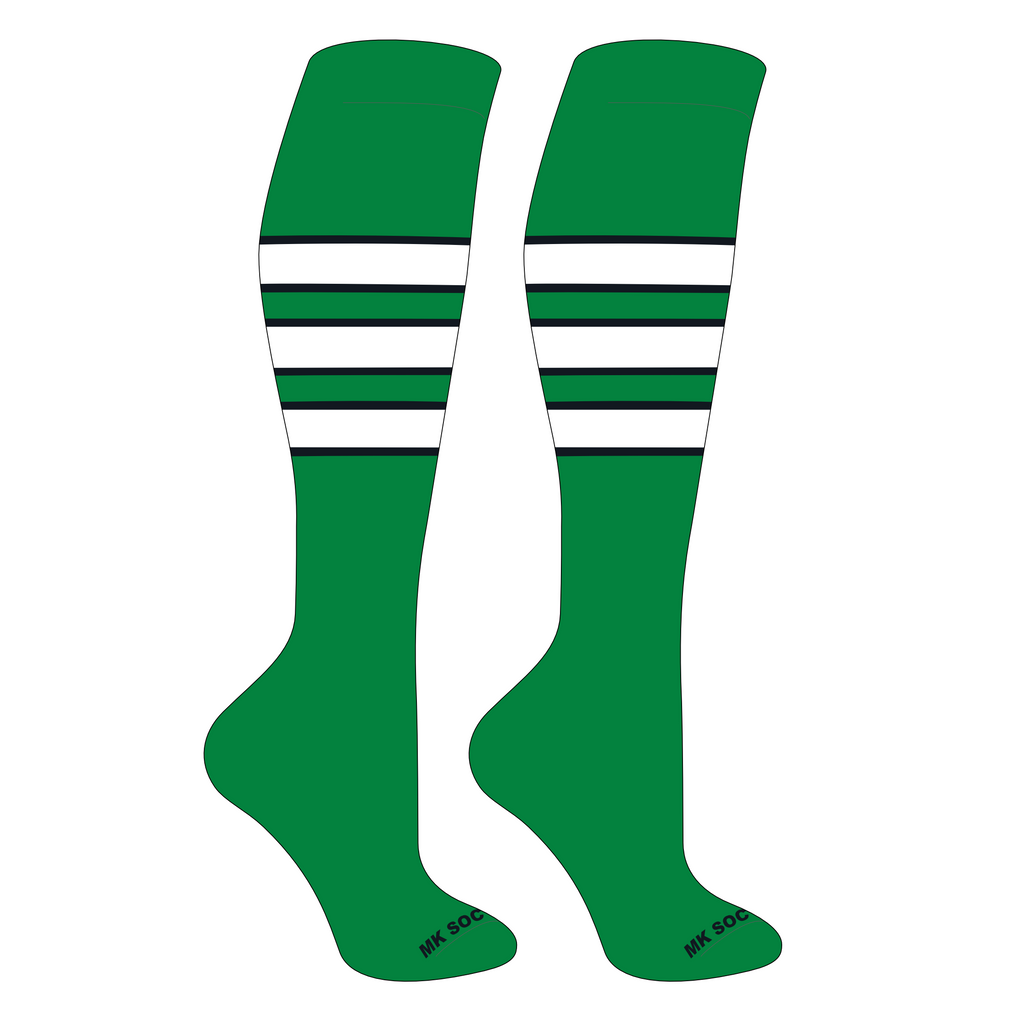 MK Socks Competitor OTC Baseball, Football Socks in Kelly Green, Black, and White - High-quality athletic socks designed for performance with moisture-wicking yarns and arch support, ideal for sports like baseball, football, soccer, and volleyball.