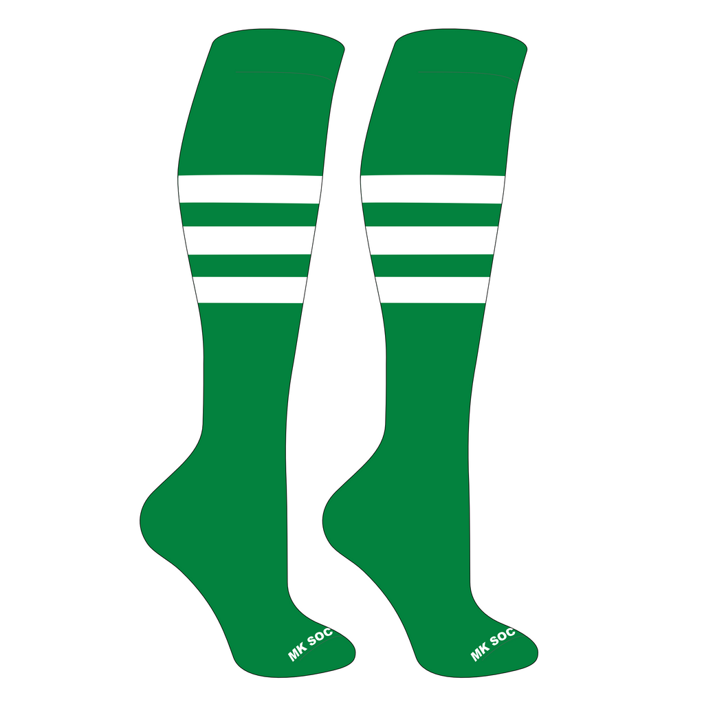 MK Socks Competitor OTC Baseball, Football Socks in Kelly Green and White, designed for optimal support and comfort during athletic performance.