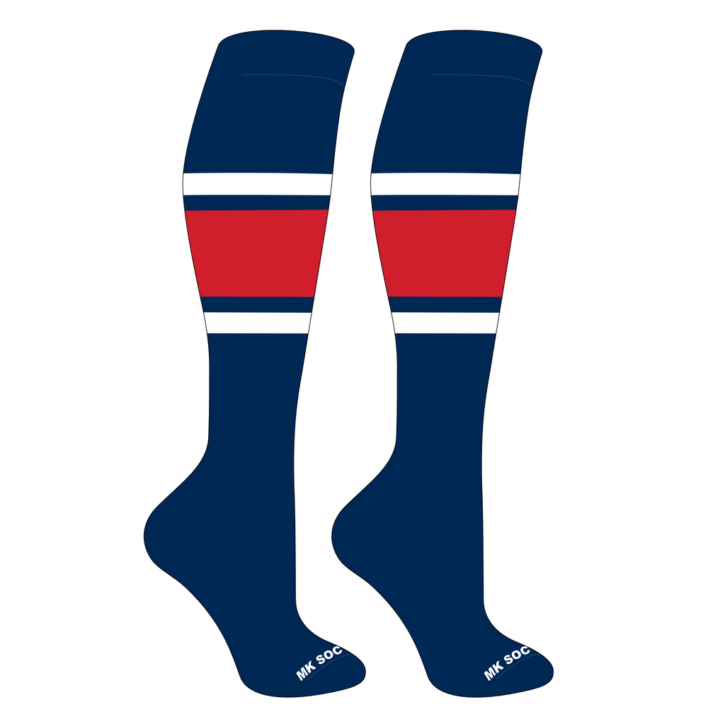 MK Socks Competitor OTC Baseball, Football Socks in Navy, White, Red, designed for optimal performance and comfort during sports.