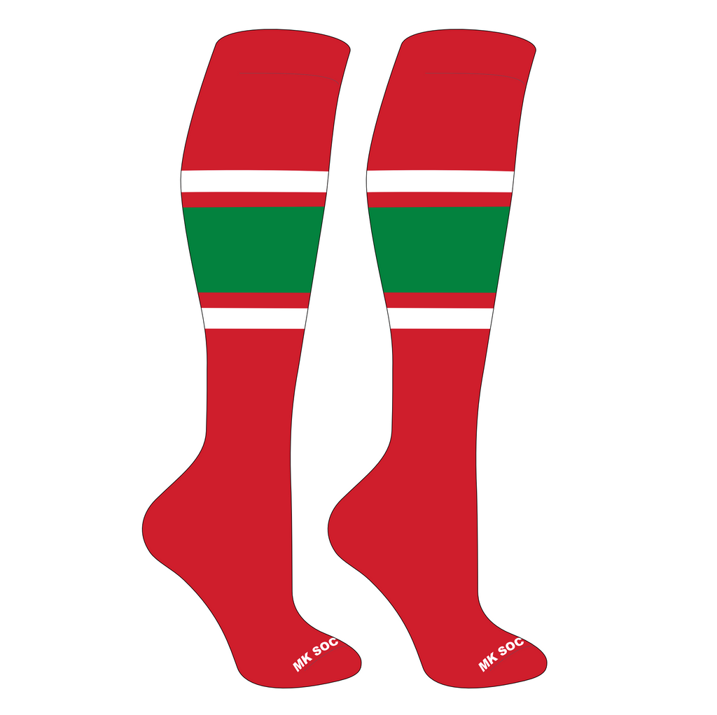 Mk Socks Competitor OTC Baseball, Football Socks in Red and White color - perfect for athletes providing comfort and support.
